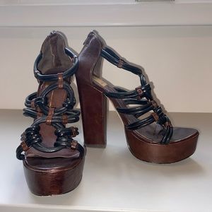 Dolce Vita Black and Brown Strappy Platform Sandals